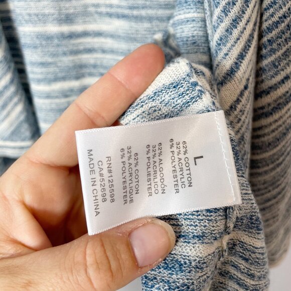 Ellen Tracy Gray Striped Drape Front Knit Cardigan Sweater L Womens Open Front - Picture 4 of 8